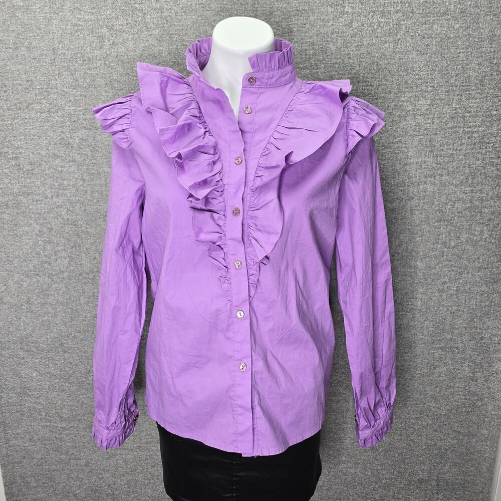 KARLIE LILAC RUFFLE BUTTON SHIRT, SIZE M, NWT